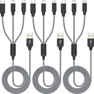 Xnewcable Multi Charging Cable 4ft 3Pack 3 in 1 Charger Cord, Multiple Rapid Nylon Braided Cable USB Charging Cable Multi Phone Charger Cord with Type C Micro Lightning USB Connectors for Cell Phones