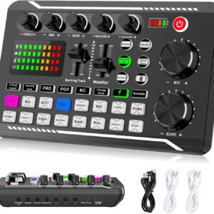 Facmogu F998 Live Sound Card Audio Mixer, Podcast Audio Interface with DJ Mixer Effects, Voice Changer with Sound Effects for PS4 PS5 Karaoke Tiktok YouTube Live Streaming Record Gaming