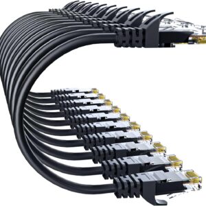 Cat 6 Ethernet Cable 3FT 10Pack, Cat6 Ethernet Patch Cable 10Gbps, High-Speed UTP Cat6 Network Cable Pure Copper, Cat 6 Cable for Home and Office Network, Black